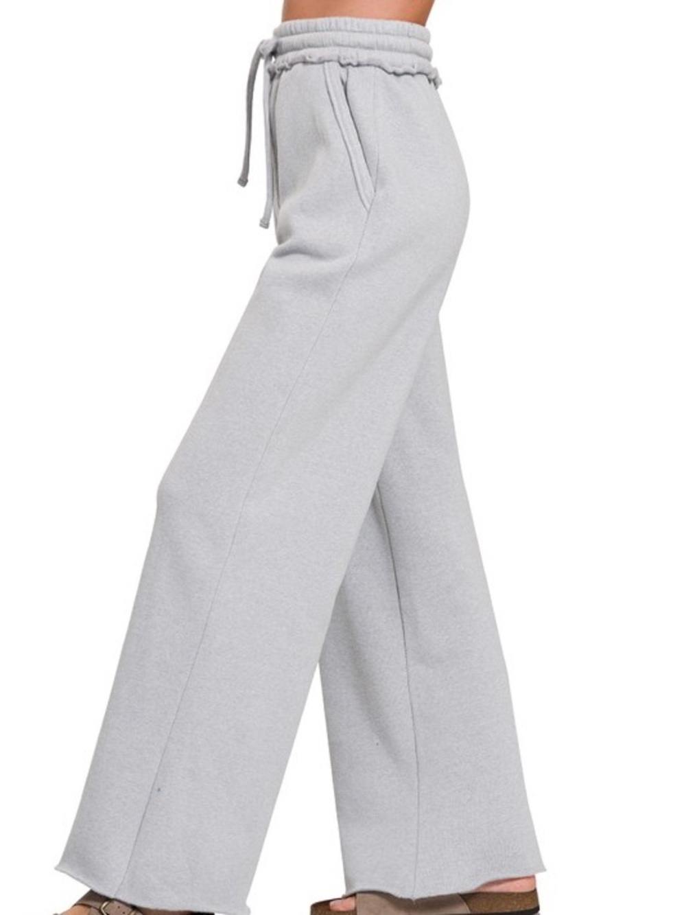 NWT ZENANA Charcoal Fleece Exposed Seam Wide Leg Sweatpants - Picture 7 of 9